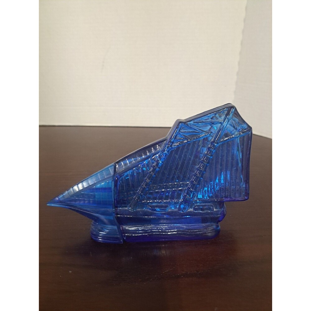 Vintage Blue Schooner Sailboat Oland Glass Avon Bottle - Empty
